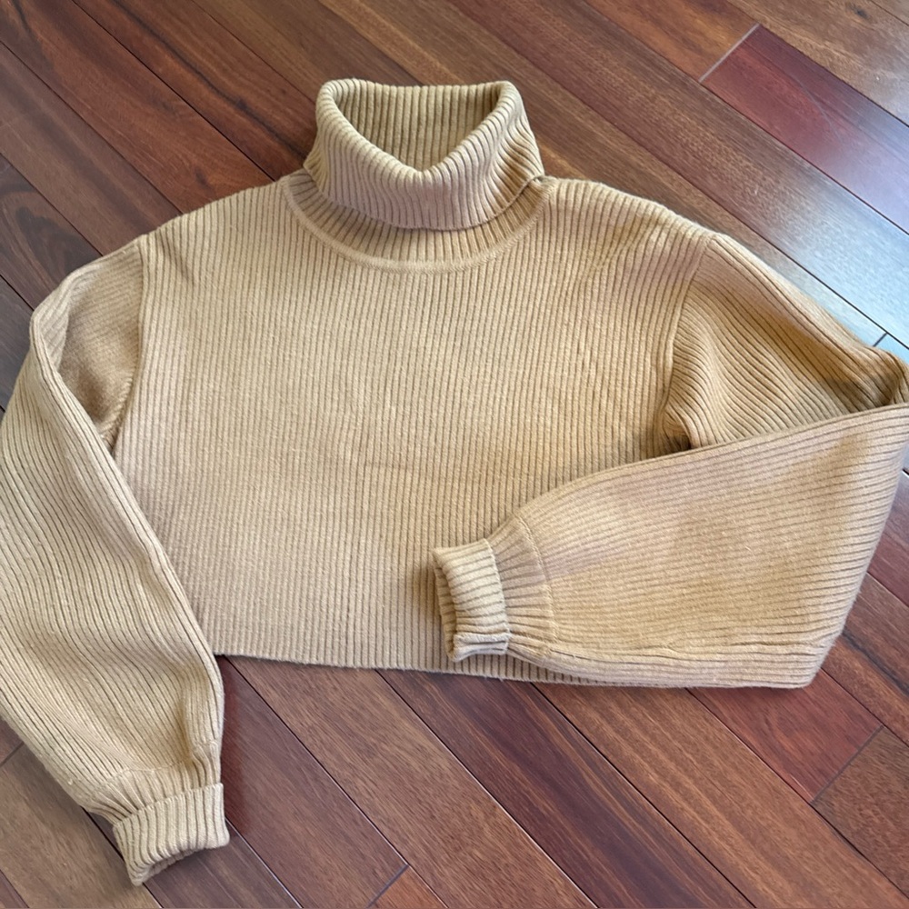 HONEY PUNCH Sweater Womens SZ M Chunky Knit Cropped Cuffed Oversized Pumpkin
